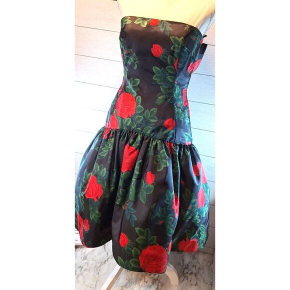 Morton Miles Design 80's Vintage Floral Rose Print Party Cocktail Prom Dress - Picture 3 of 16